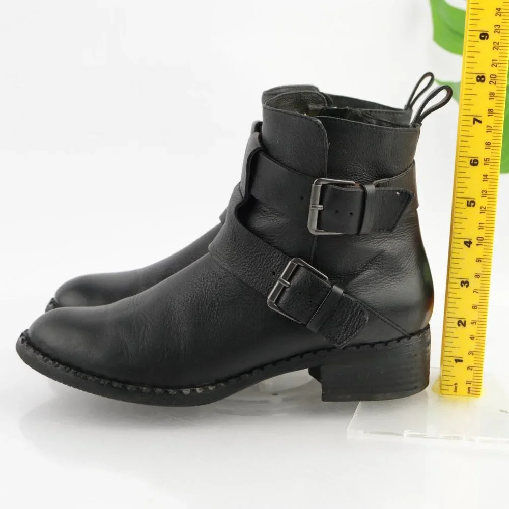 Gentle Souls Womens Best Moto Boot Size 8 Black Leather Buckle Block Heel Bootie